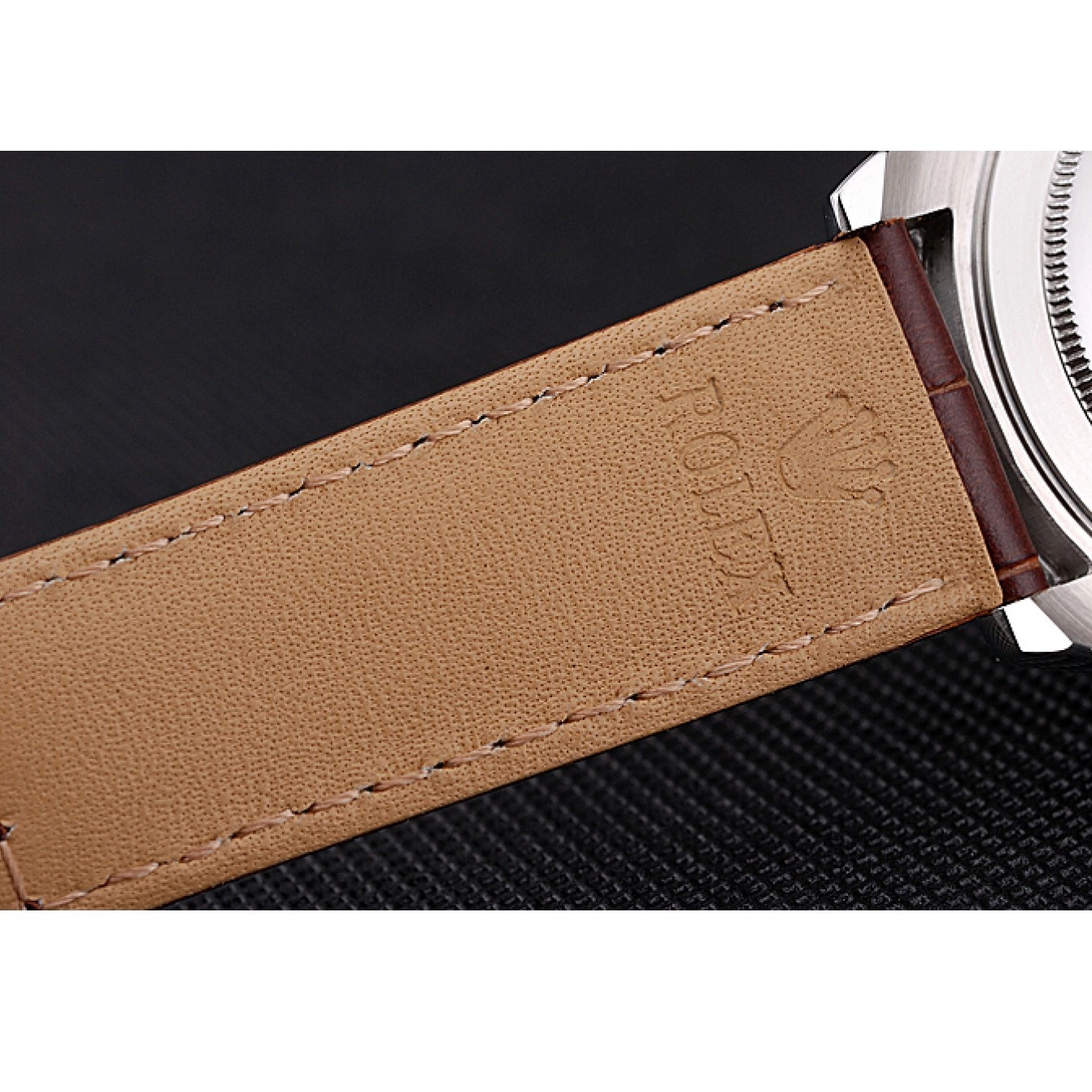 Aaa fake watches Stainless Steel Daytona Brown Dial Leather Rolex Case White Strap 0520